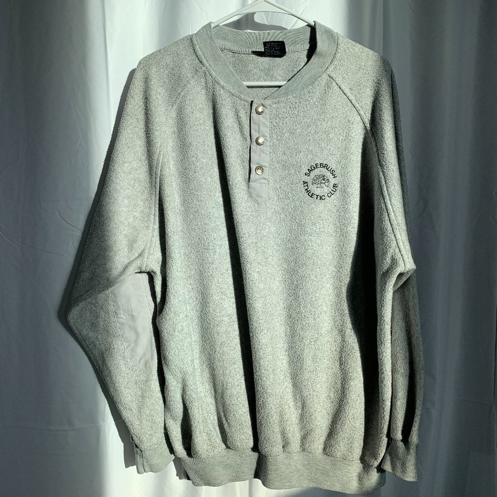 Jansport Fuzzy Sweater Elbow Patches 1/4 Button Up